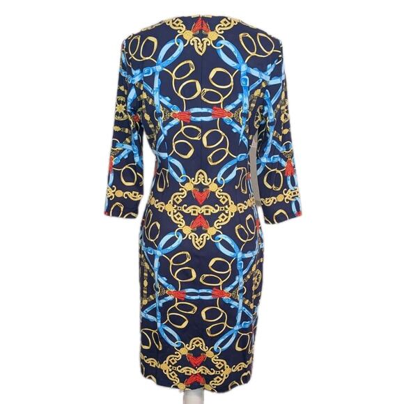 J. McLaughlin Sophia Dress Equestrian Ribbon Chain Size M Catalina Cloth - Picture 2 of 6